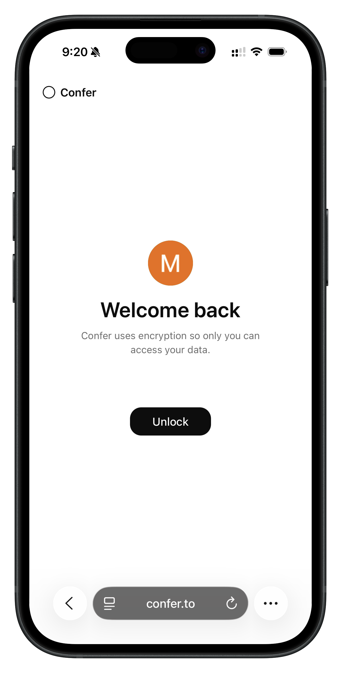 Screenshot of the unlock key page